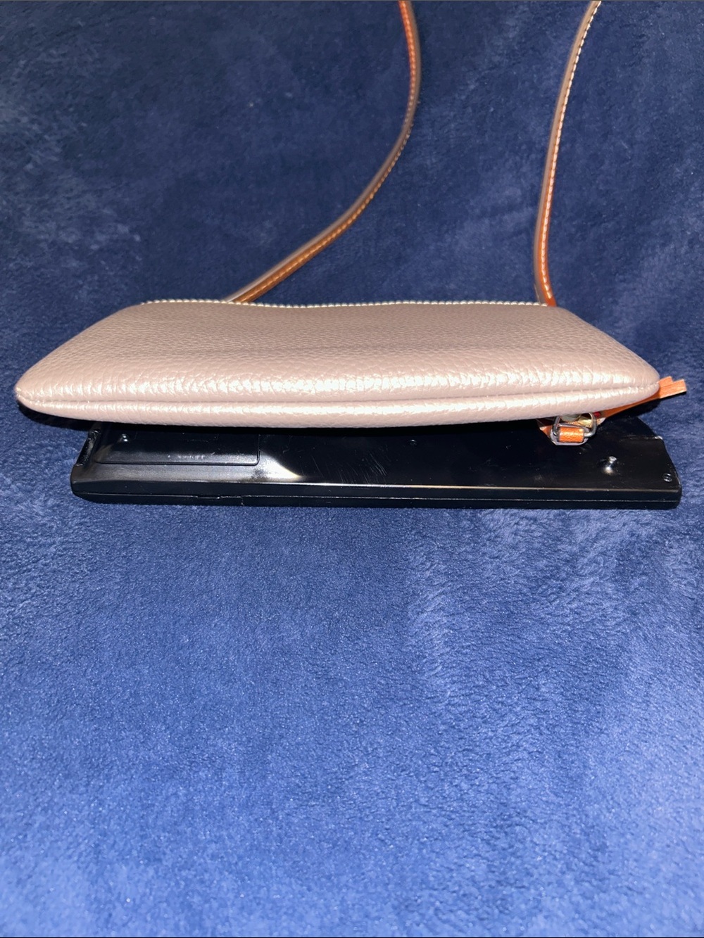 Dooney & Bourke Pebble Leather Crossbody Bag in Taupe with Orange Strap - Picture 3 of 8